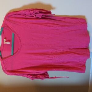 Bright Pink Short Sleeve Tee with Tie Sleeves in Medium